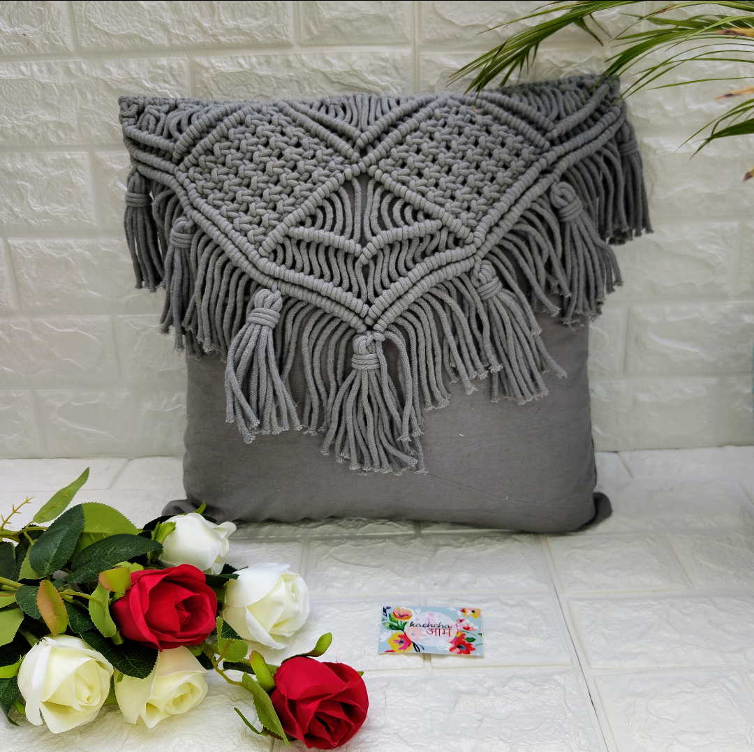 Latkan Macrame Cushion Cover Grey