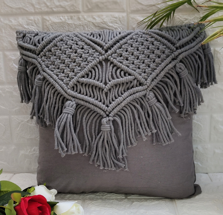 Latkan Macrame Cushion Cover Grey