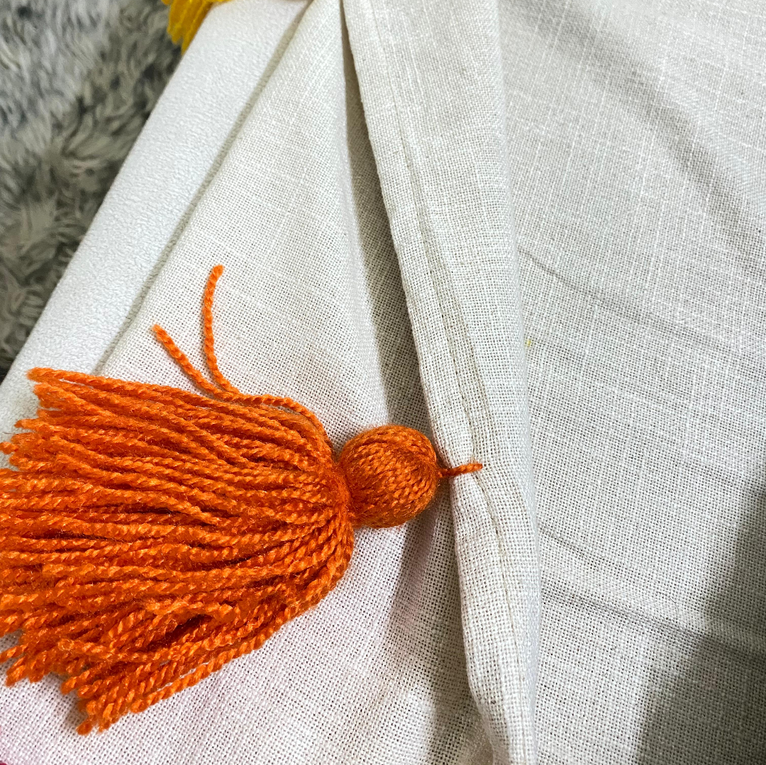 Natural Cotton Slub Sofa Cover with Rainbow Tassels