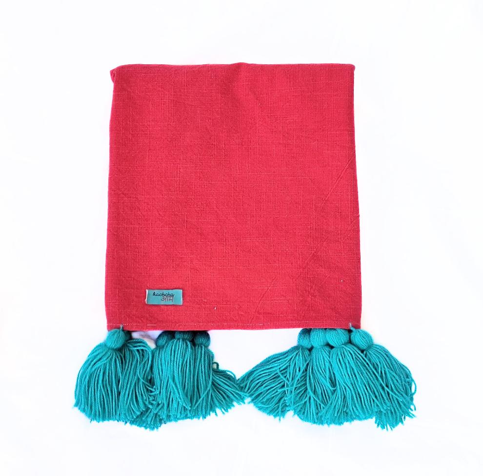 Corel Cotton Slub Sofa Cover with Teal Tassels