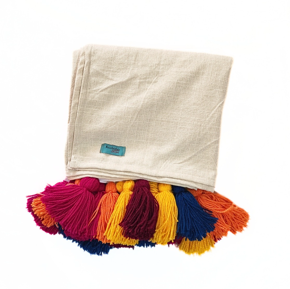 Natural Cotton Slub Sofa Cover with Hyppy Soul Tassels