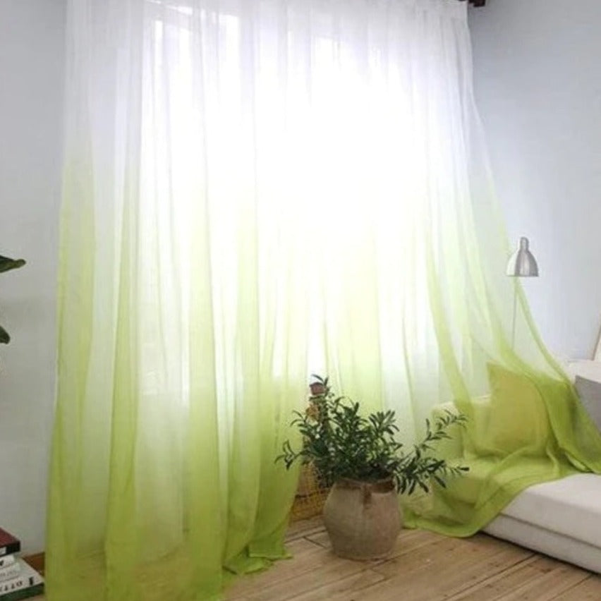 Pista Green Ombre Dyed Organza Sheer Curtains