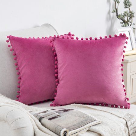 Mauve Pompom Lace Cotton Cushion Cover
