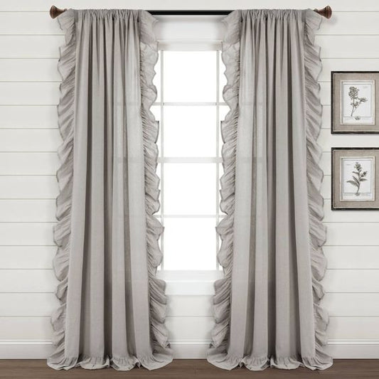 Ash Grey Side Frill Curtains 100% Cotton Material