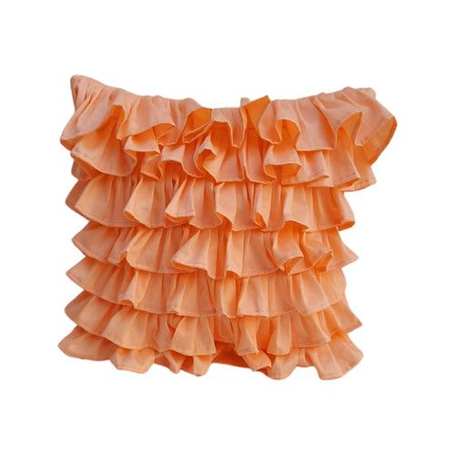 Cotton Ruffle Cushion Cover in Peach - 16x16 Inches with Quality Lining