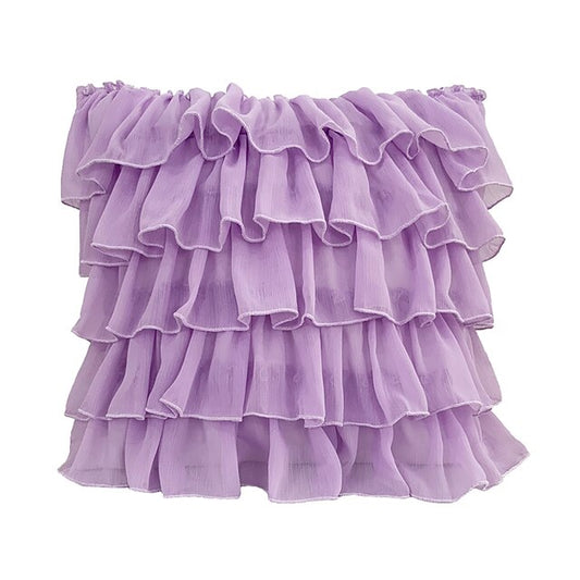 Georgette Ruffles Cotton Cushion Cover in Lavender - 16x16 Inches with Quality Lining