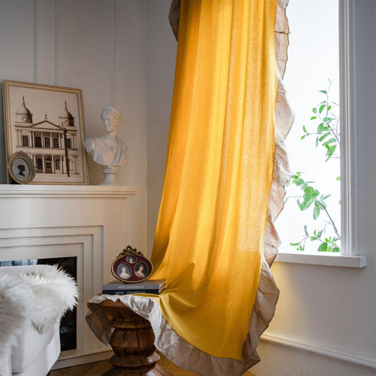 Dual Tone Yellow Beige Side Frill Curtains 100% Cotton Material