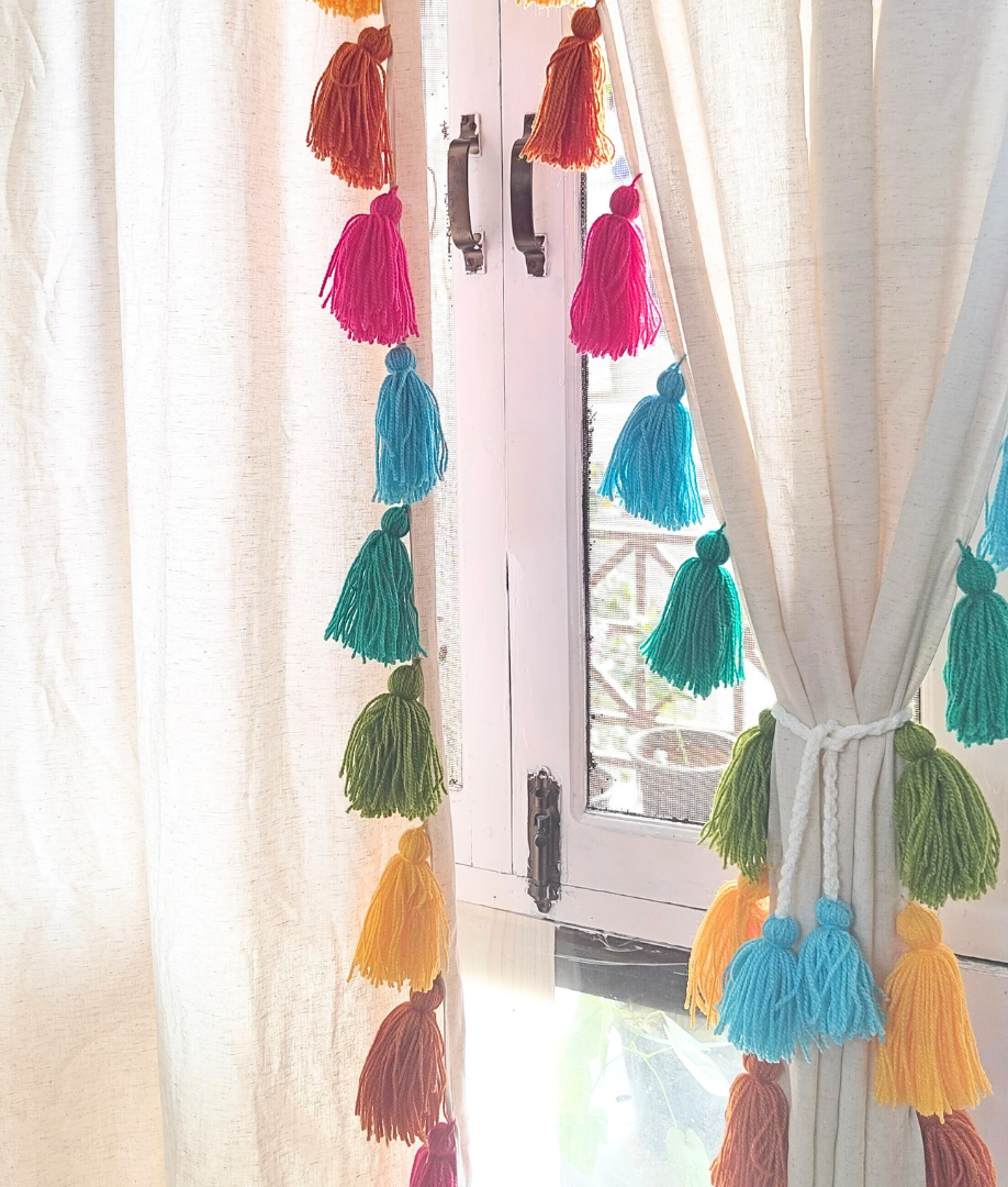 Rainbow Tassel Cream Curtains (Cotton/Sheer)