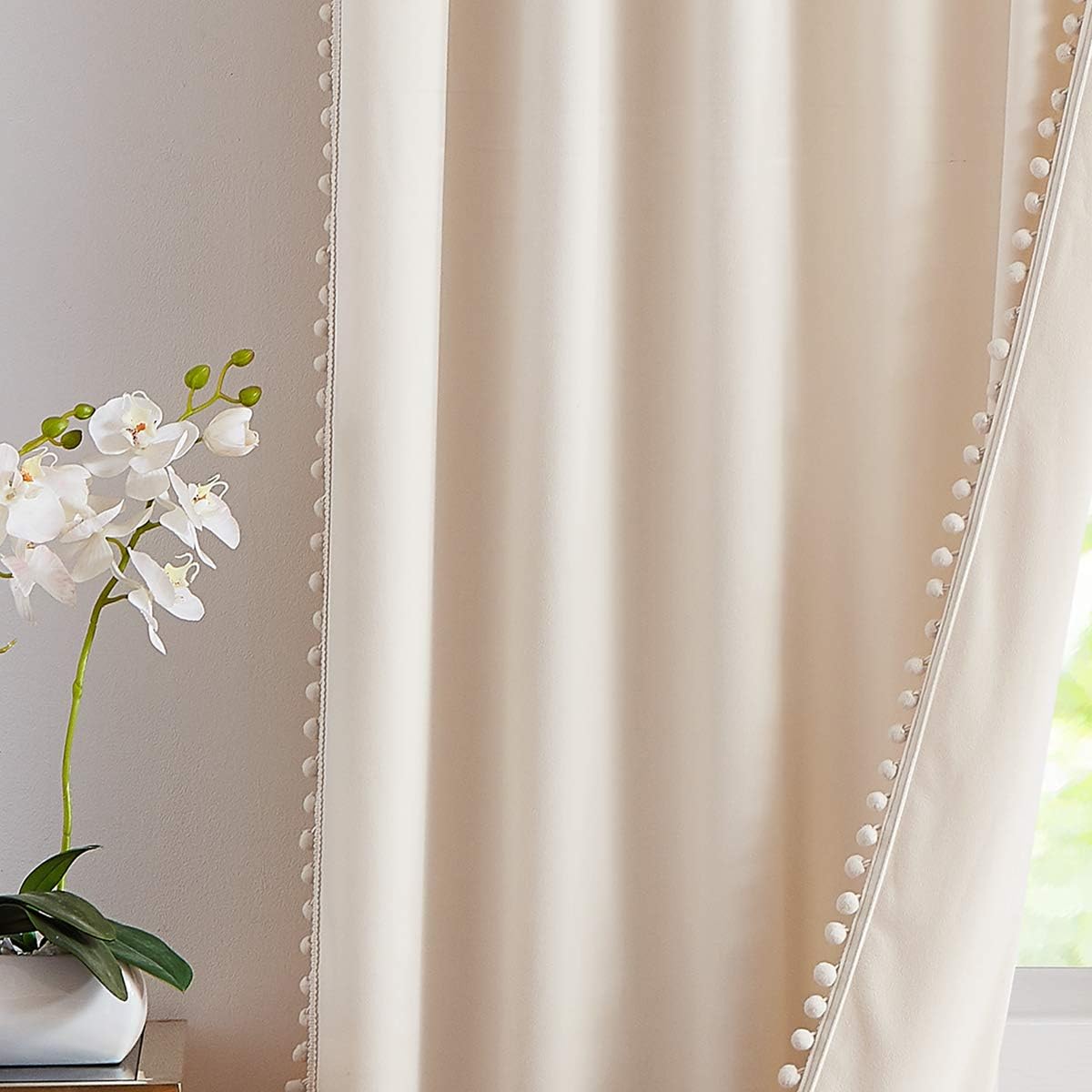Cream Pompom Lace Colored Cotton Curtains