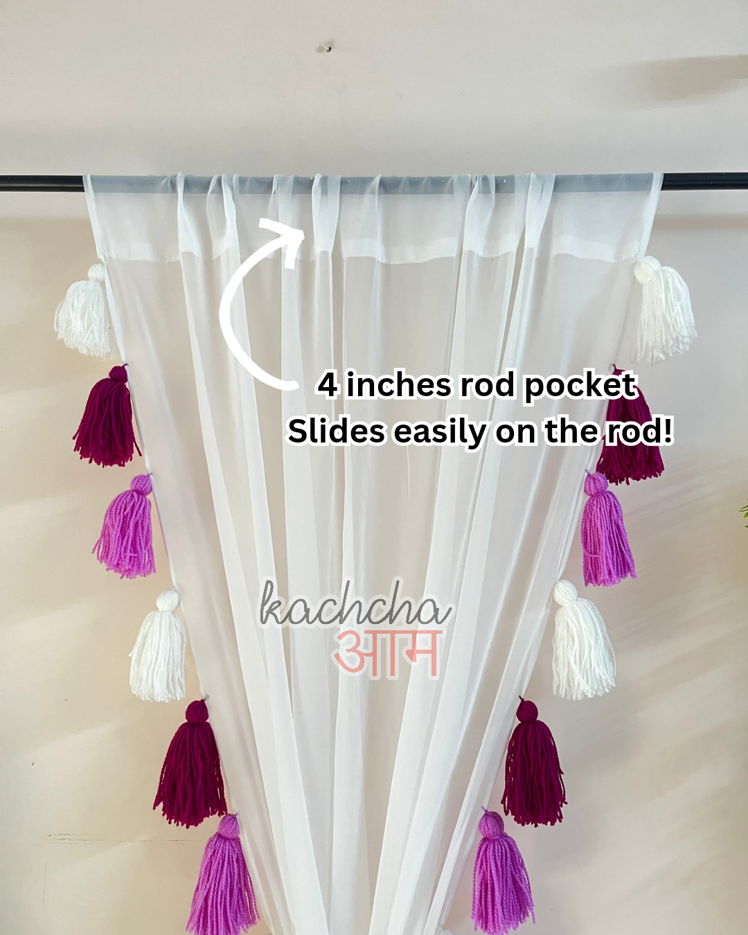 Purple Lavender Ombre Tassels White Curtains (Cotton/Sheer)