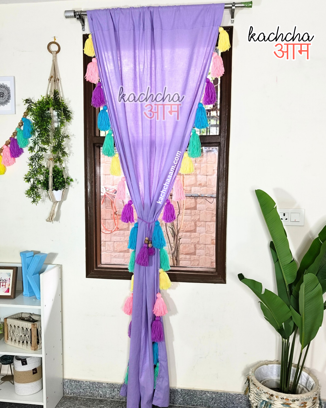Celestial Sky Inspired Tassels Lavender Curtains (Cotton/Sheer)