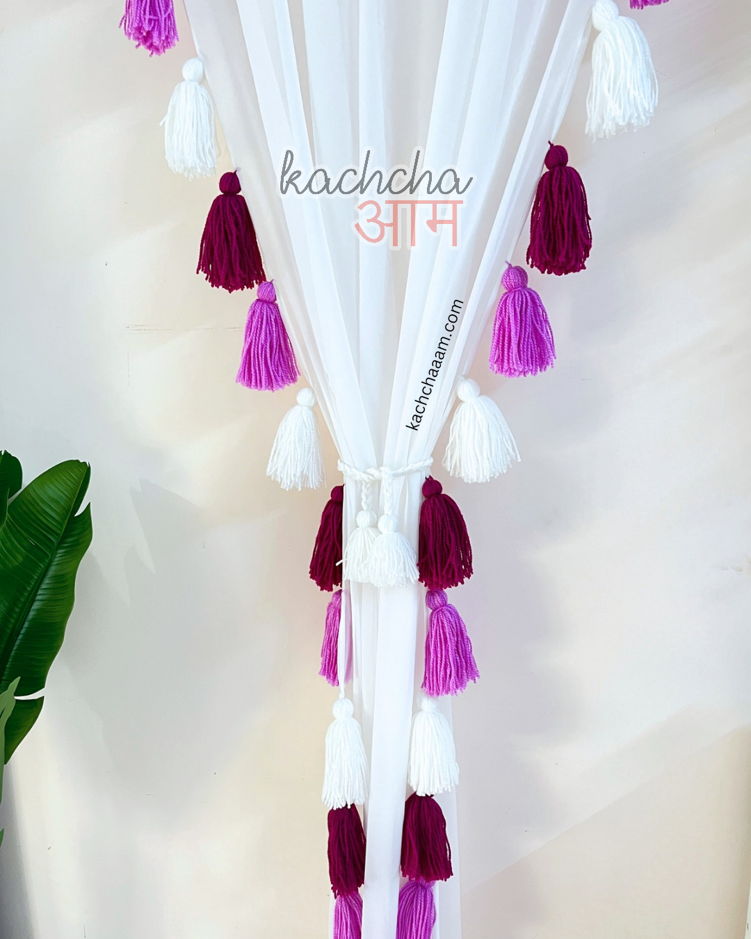Purple Lavender Ombre Tassels White Curtains (Cotton/Sheer)