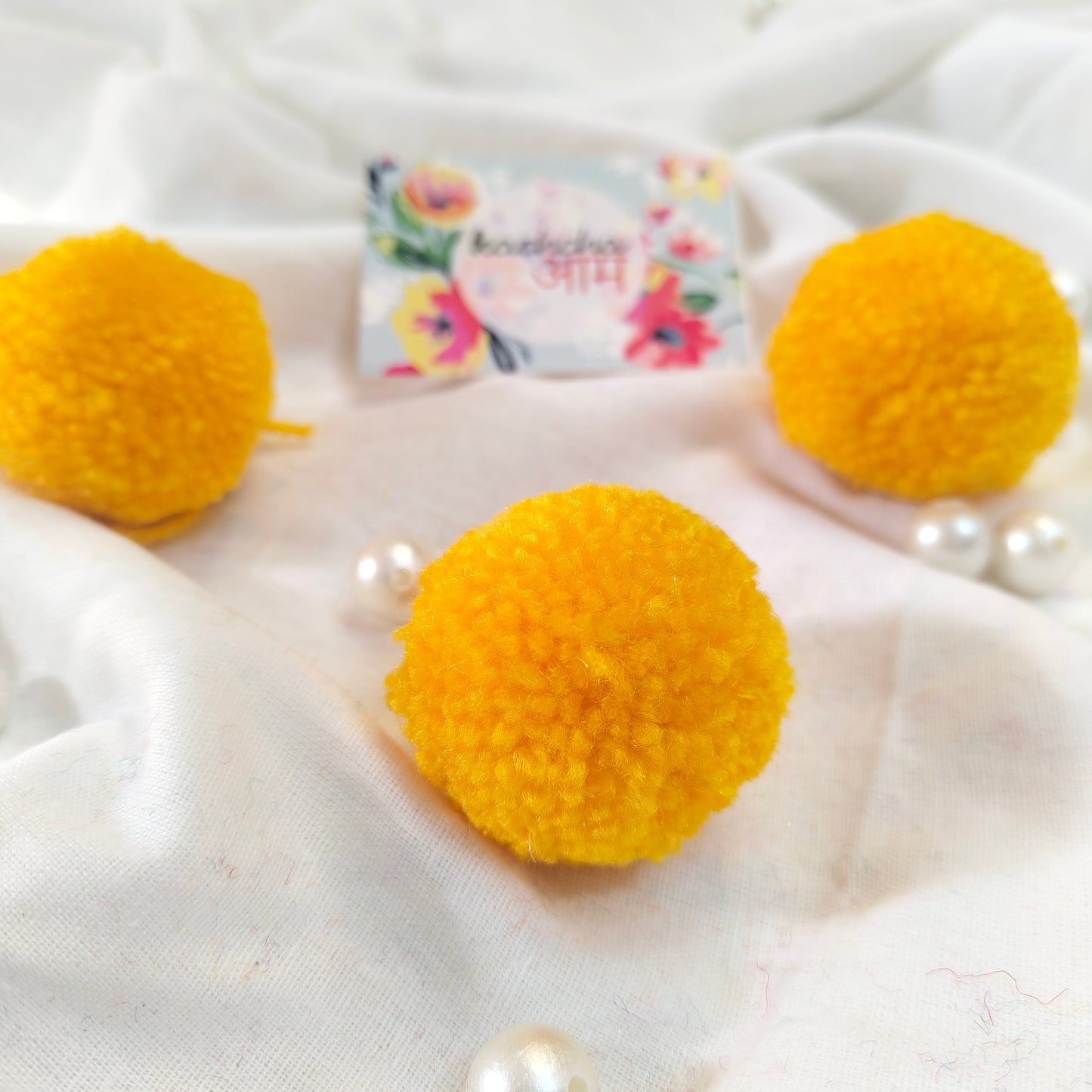 Handmade Premium wool Pompom Yellow color