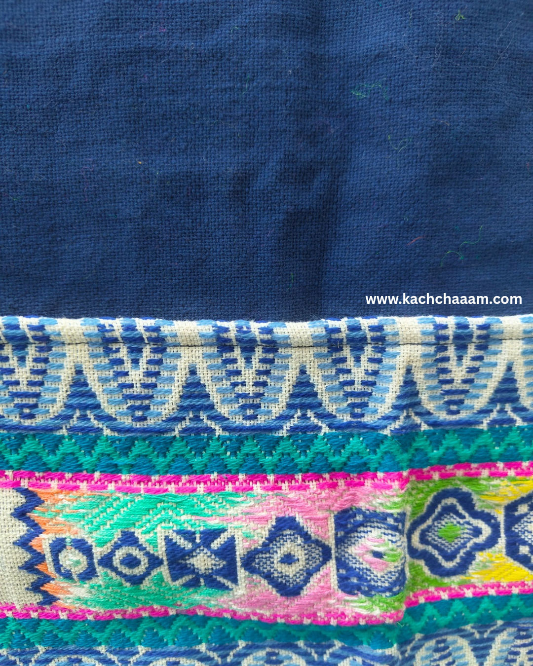 Navy Cotton Slub Solid Fridge Cover with Jacquard Fabric Pockets & Neon Tassels