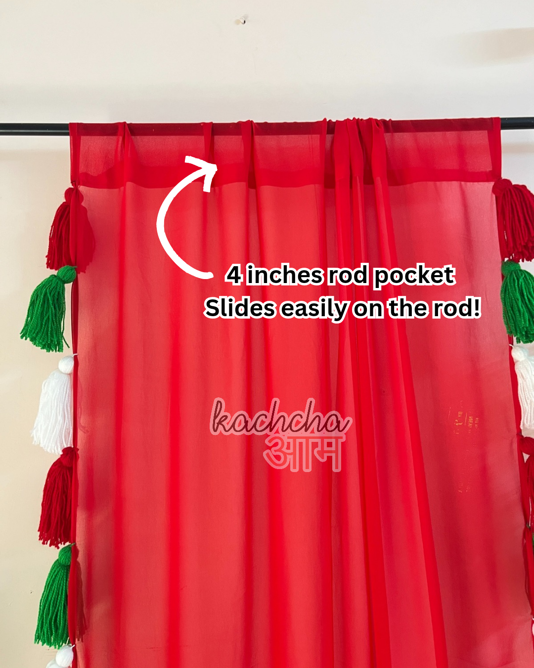 Christmas Tassels Red Curtains (Cotton/Sheer)