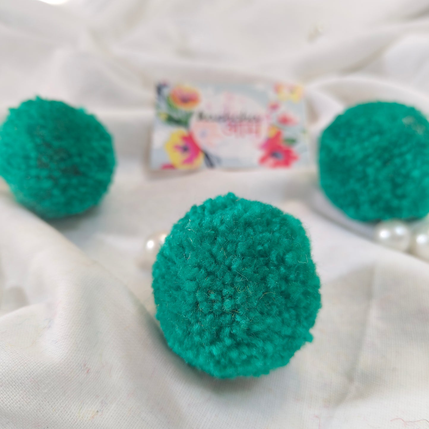 Handmade Premium wool Pompom Sea Green color