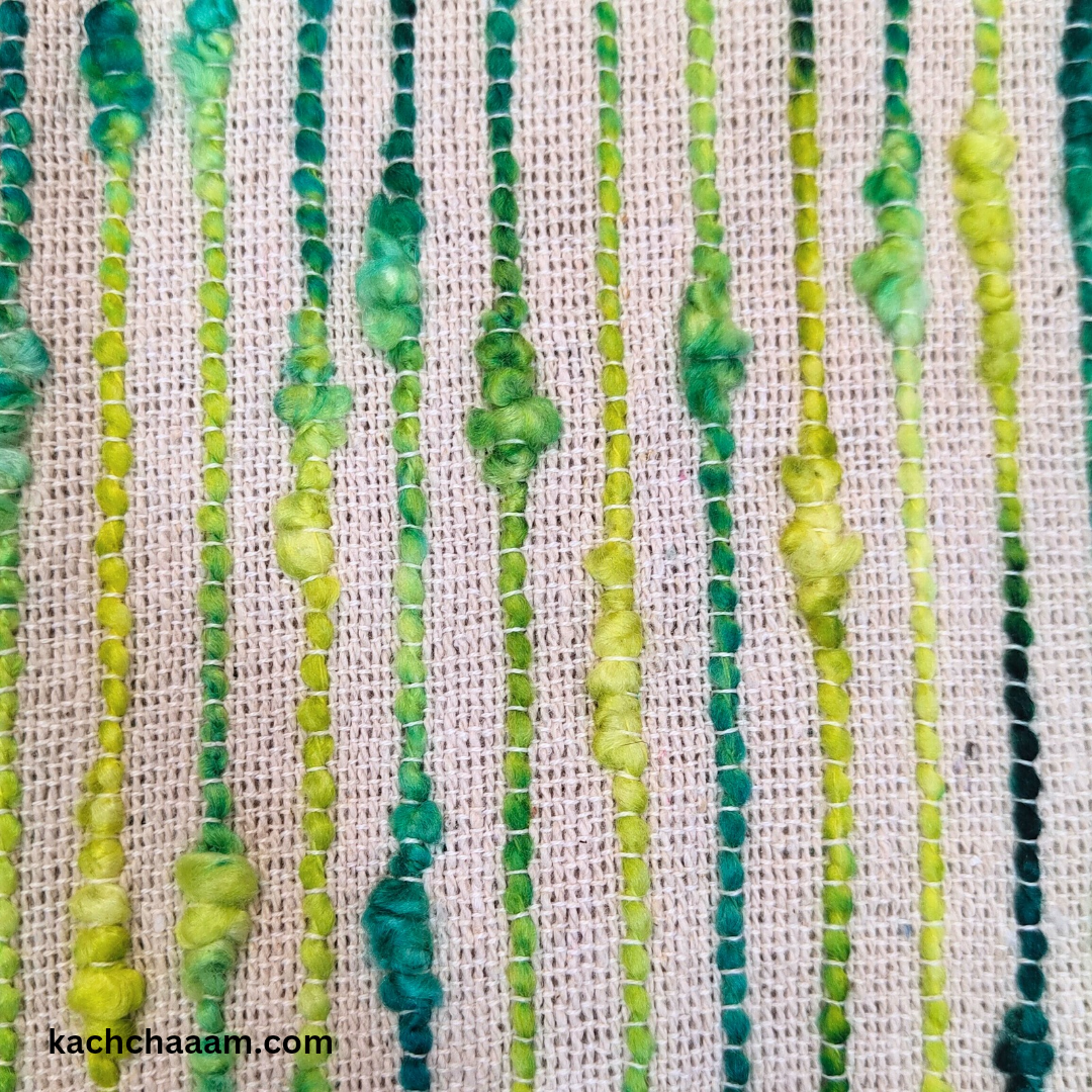 Shades of Green Handloom Sofa Cover with Multi Tassel