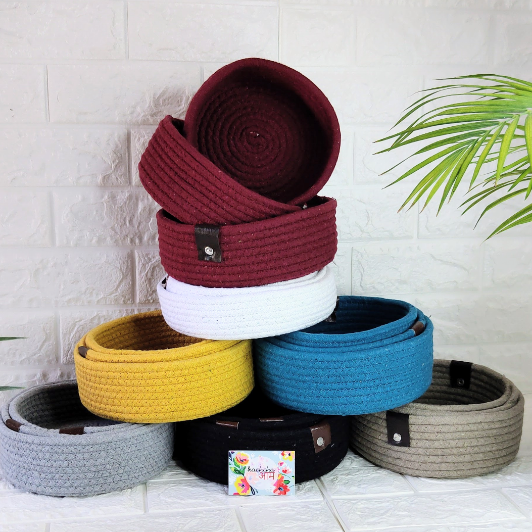 Yellow Round Storage Baskets (Set of 3)