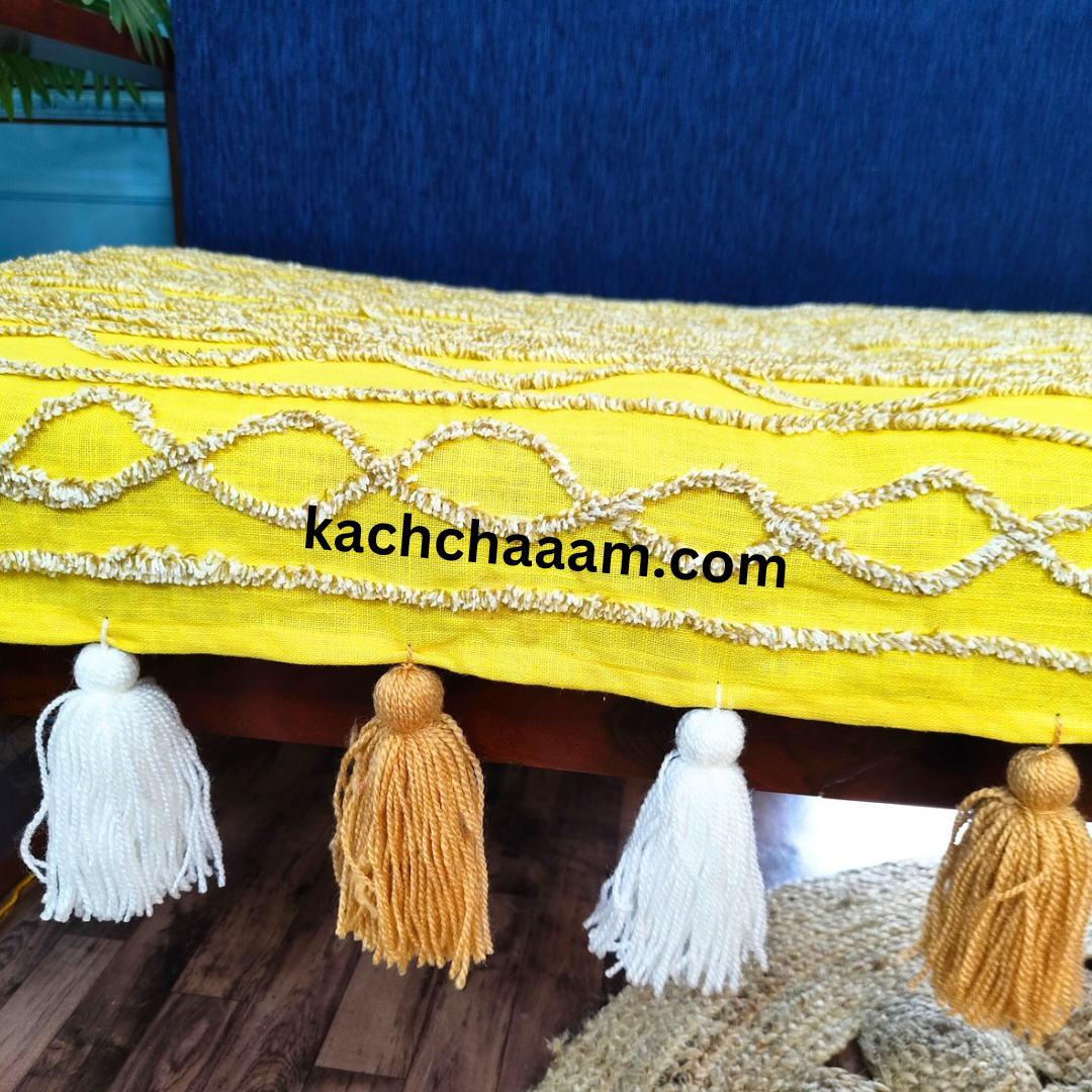 Yellow Tufted Sofa Cover with Tassel
