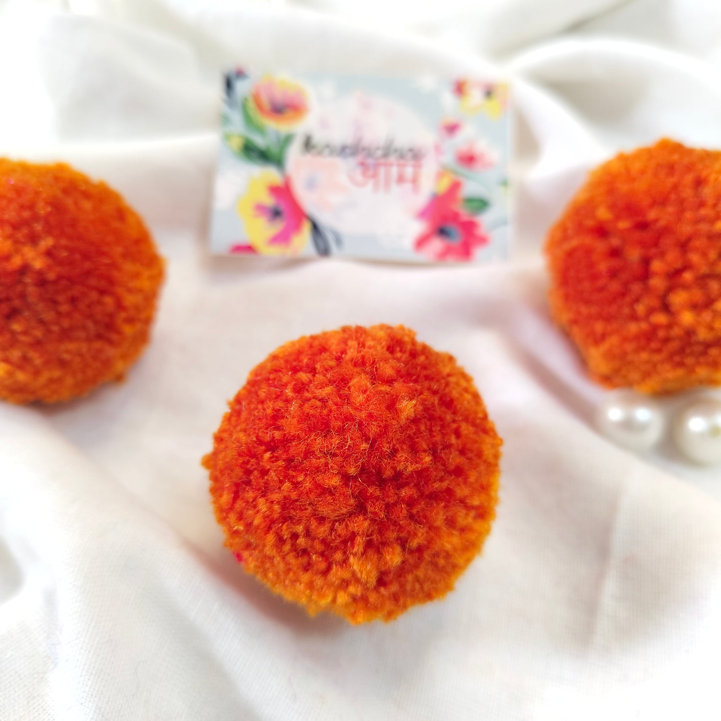 Handmade Premium wool Pompom Orange color