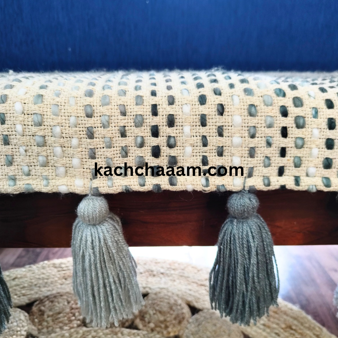 Grey Ombre Slub Cotton Sofa Cover with Grey Tassels