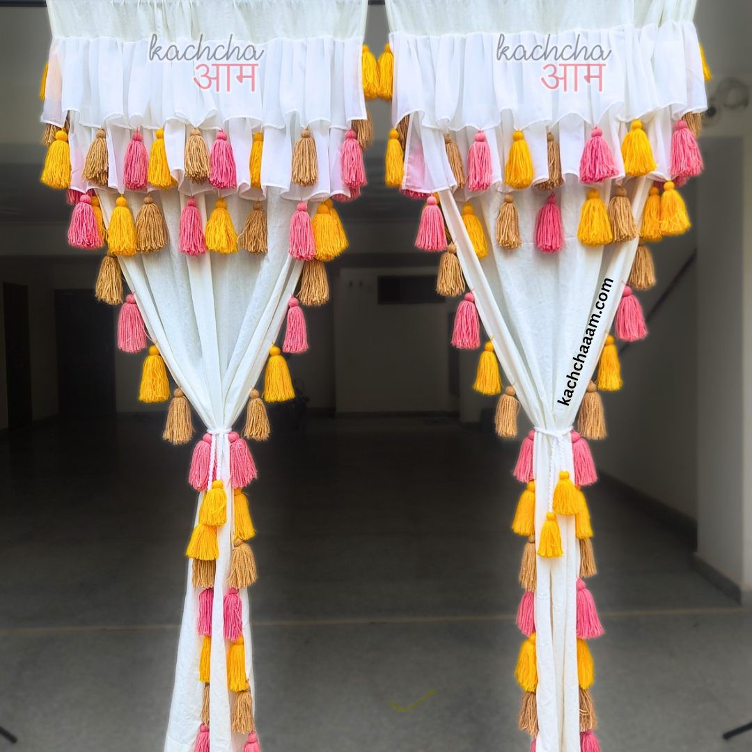 Sunset Tassel White Curtains with Double Frills on Top (Cotton & Sheer)