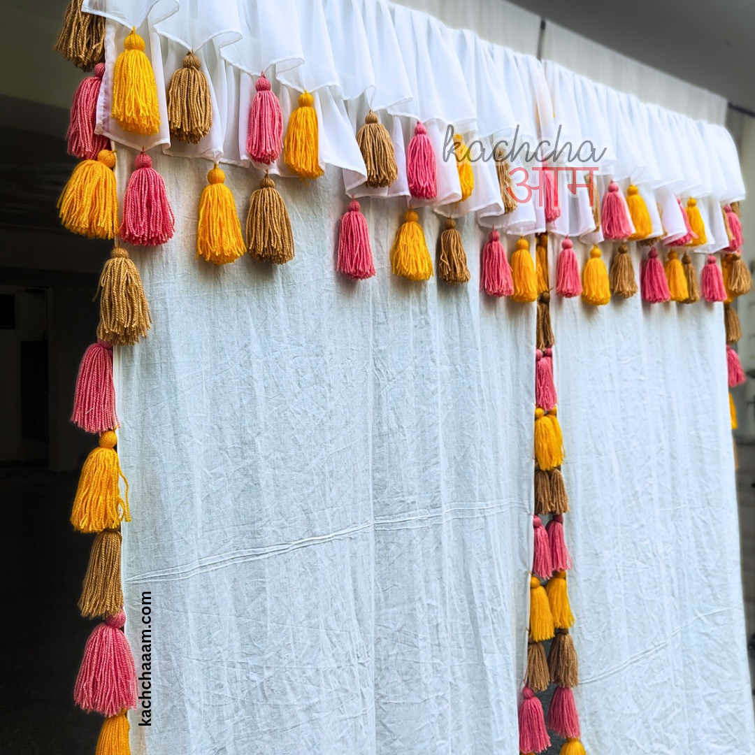 Sunset Tassel White Curtains with Double Frills on Top (Cotton & Sheer)