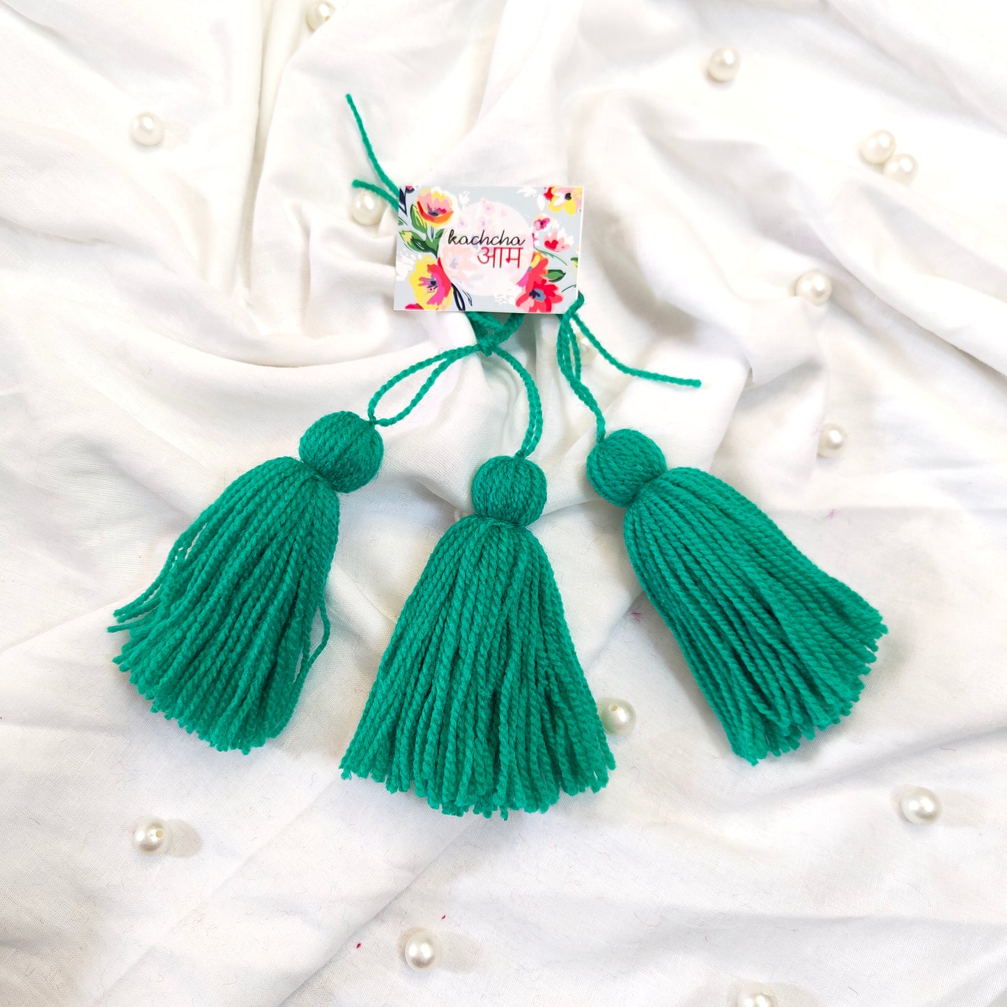 Handmade Big Size Wool Tassels Sea Green color