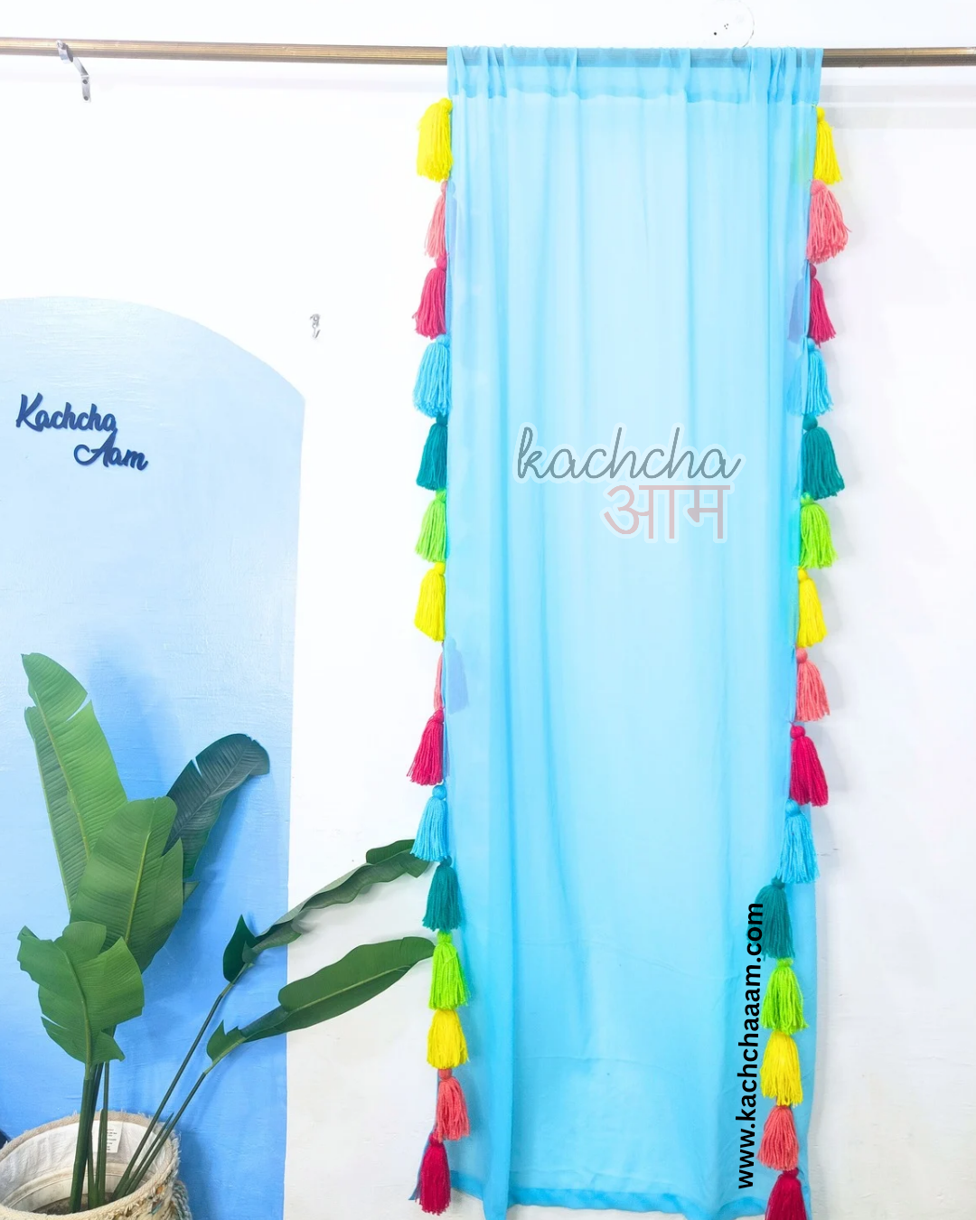 Gulbahar Tassel Sky Blue Curtains (Cotton & Sheer)