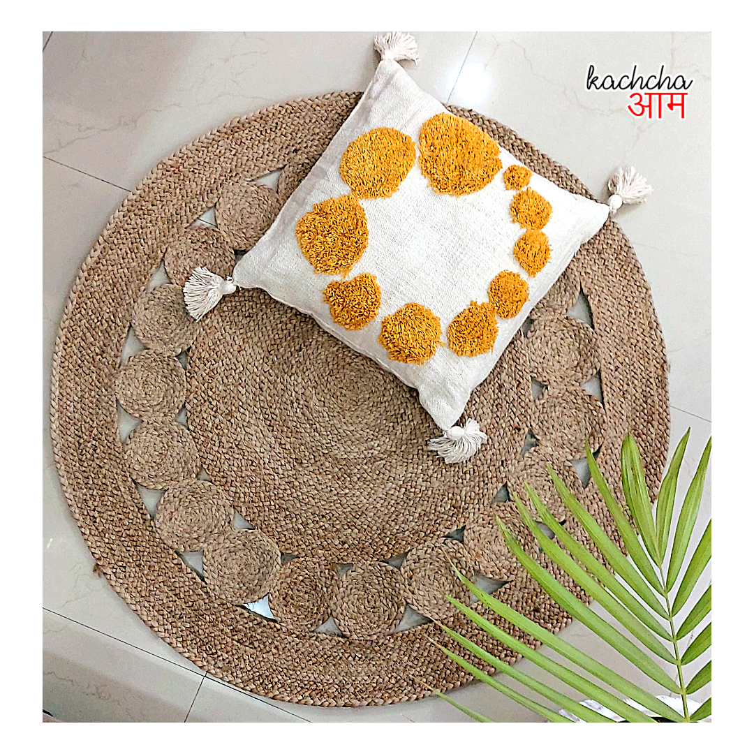 Natural Jute With Circles Round Mat Rug