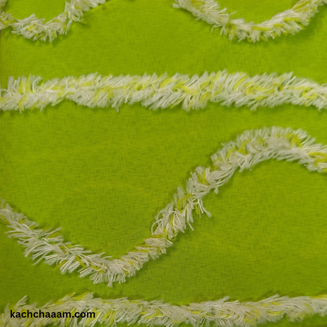 Lime Polyester Tufted Sofa Cover with White Tassels