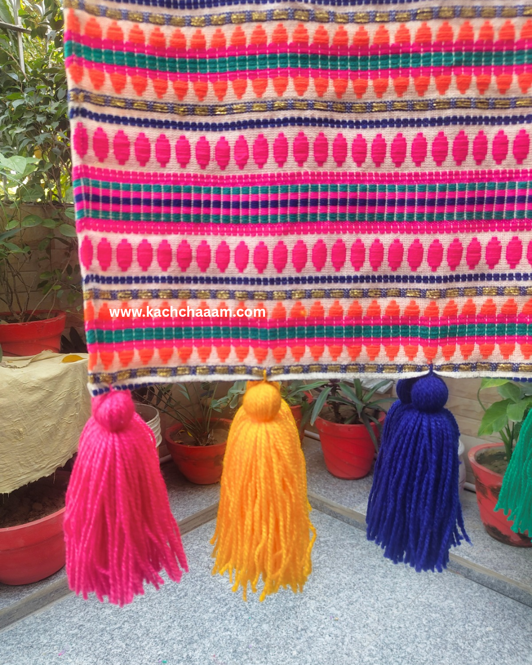 Magenta Jacquard Fridge Cover without Pockets & Multi Tassels