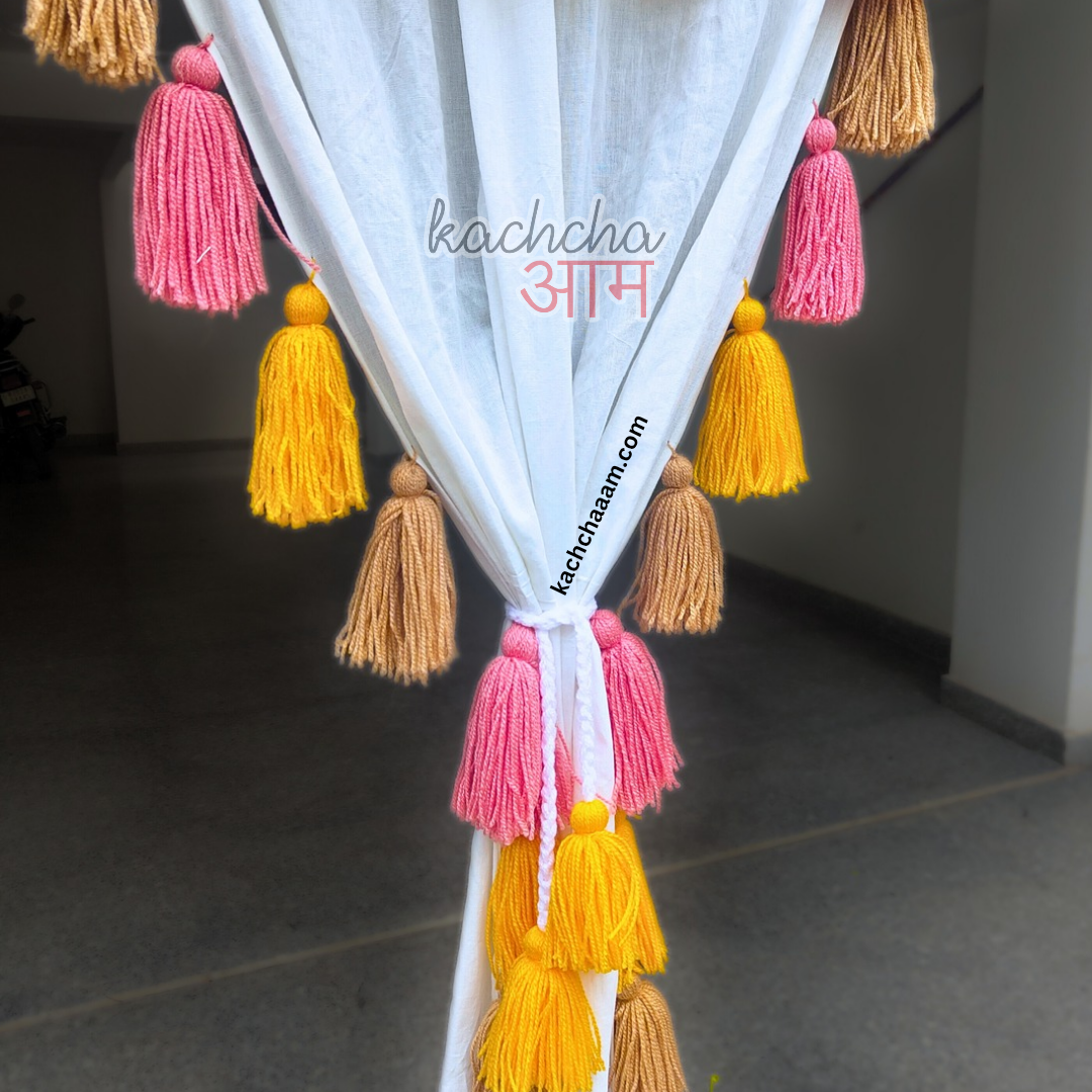 Sunset Tassel White Curtains with Double Frills on Top (Cotton & Sheer)