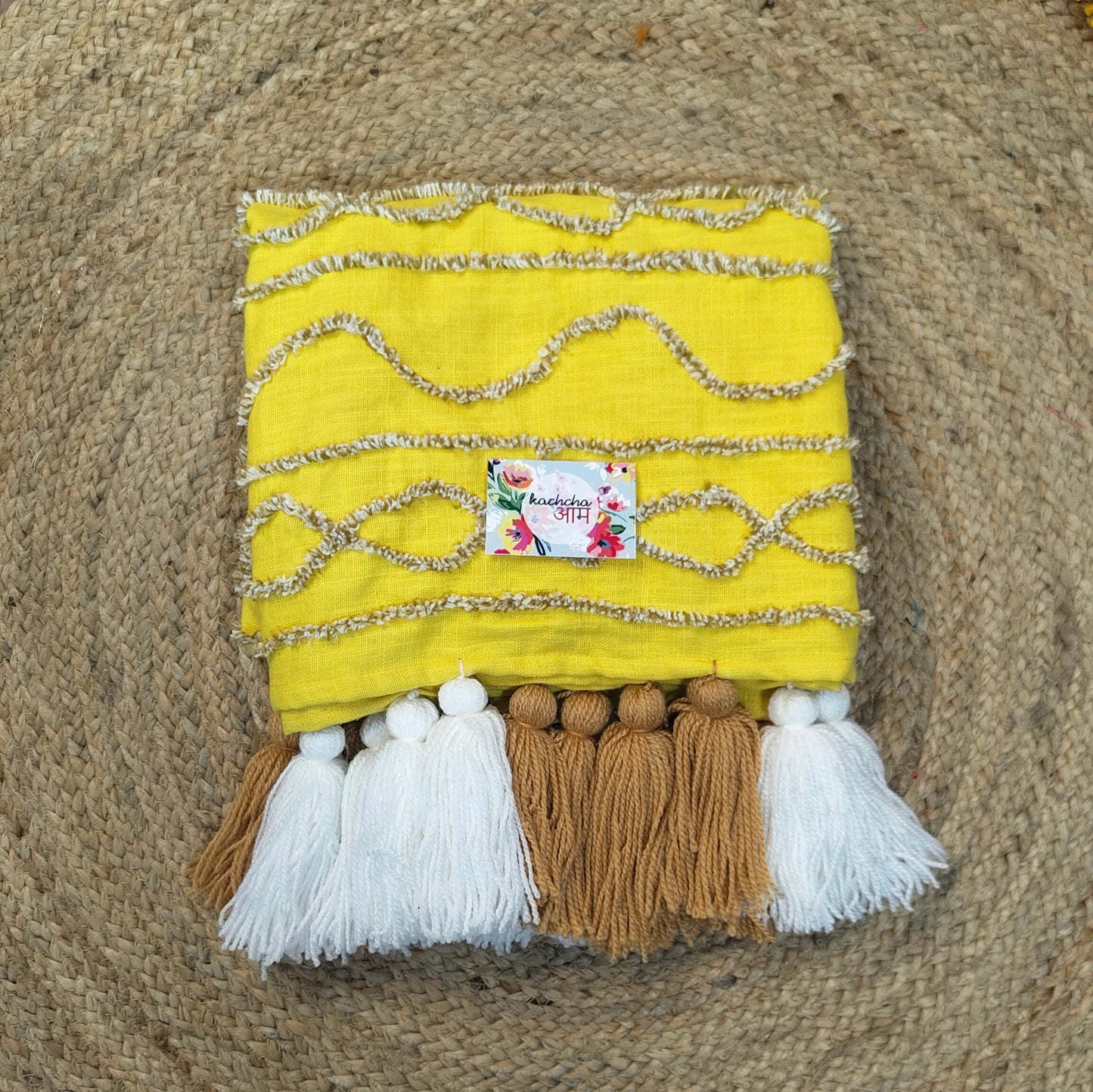 Yellow Tufted Sofa Cover with Tassel