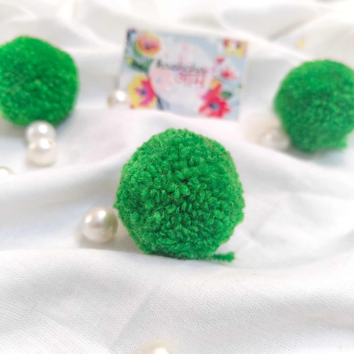 Handmade Premium wool Pompom Green color