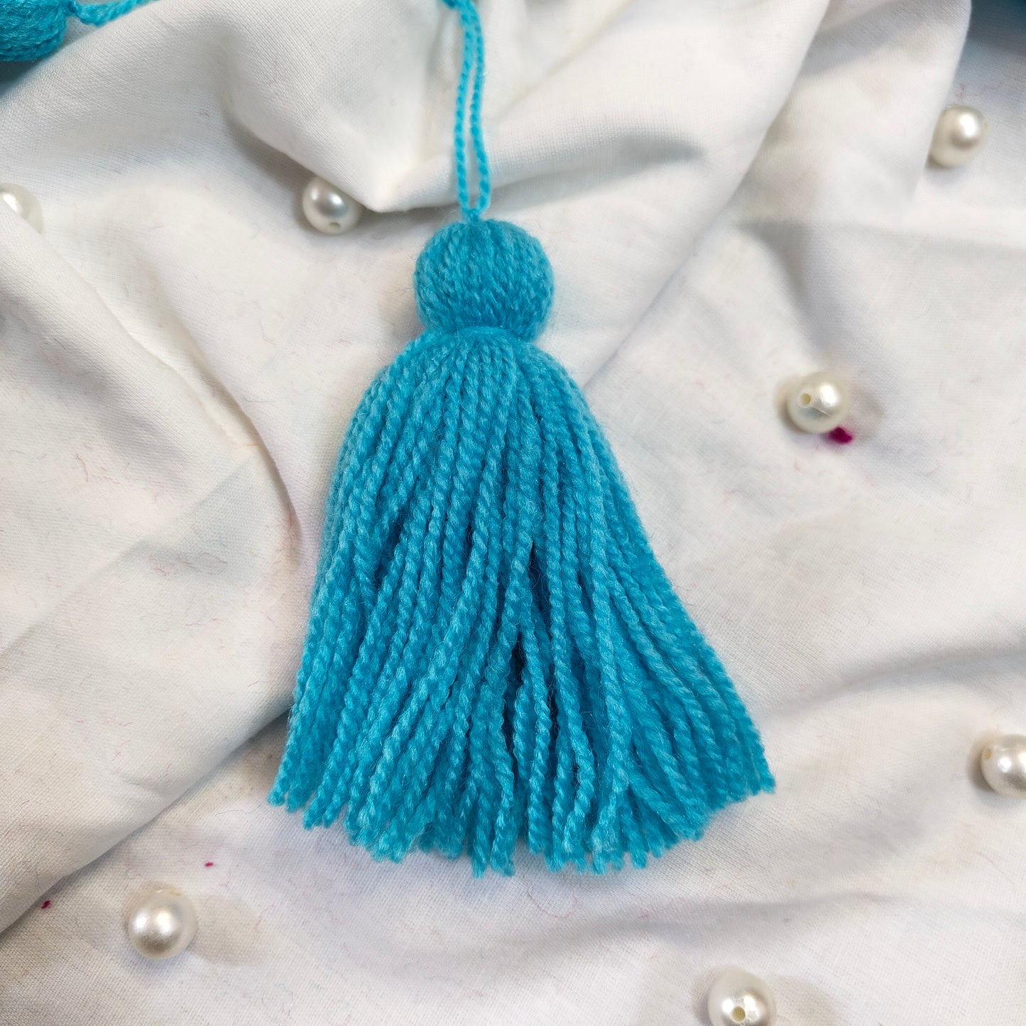 Handmade Big Size Wool Tassels Sky Blue color