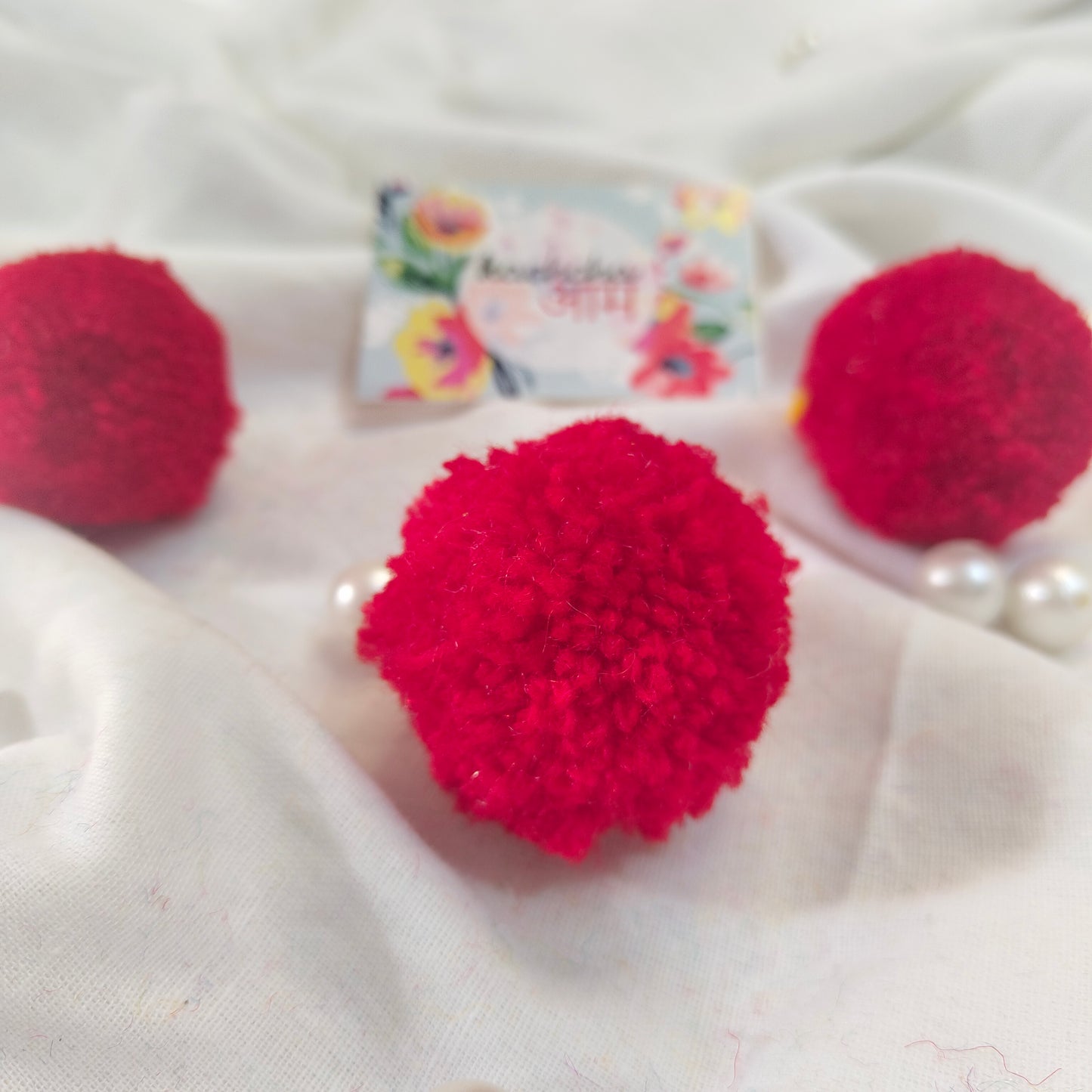 Handmade Premium wool Pompom Red color
