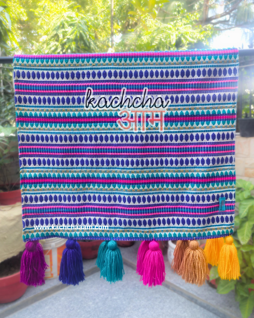 Navy Jacquard Fridge Cover without Pockets & Multi Tassels
