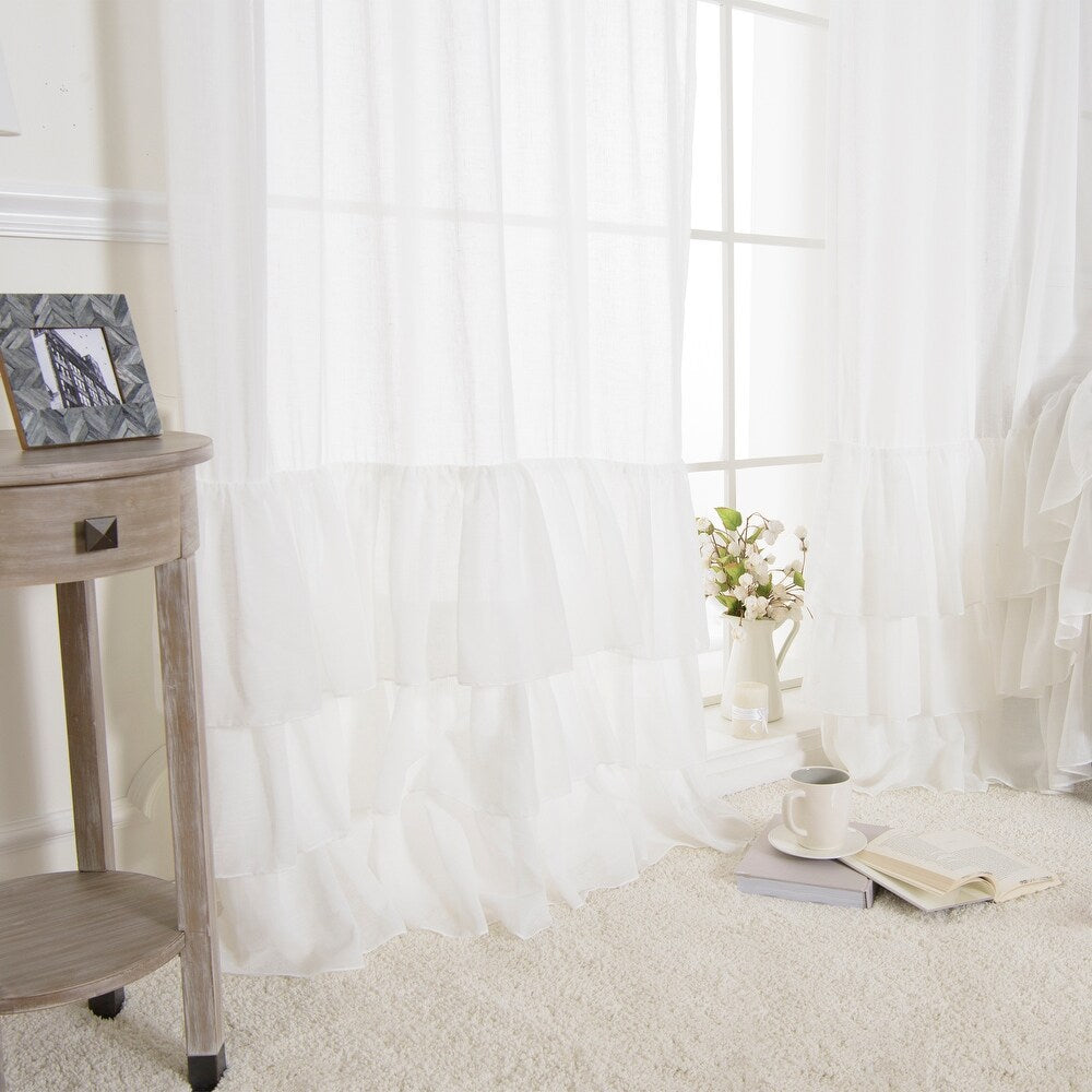 White Bottom Ruffle Cotton Curtains