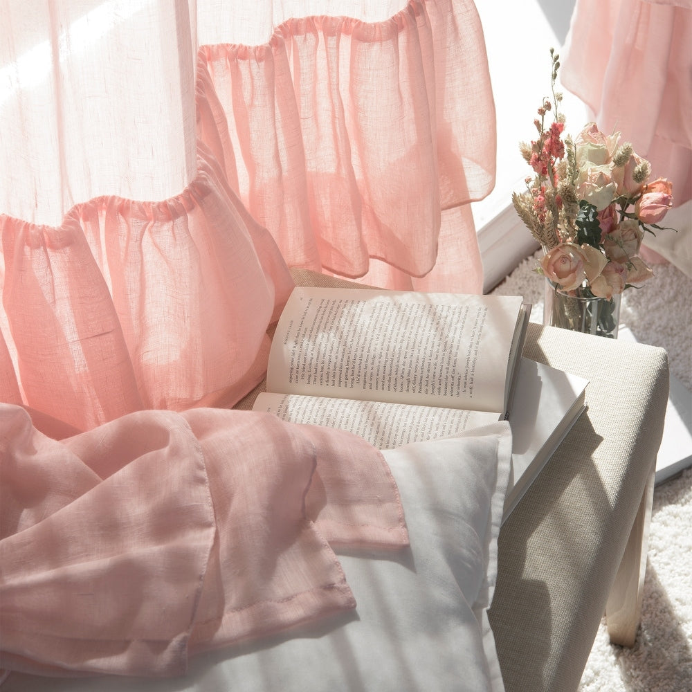 Blush Bottom Ruffle Cotton Curtains