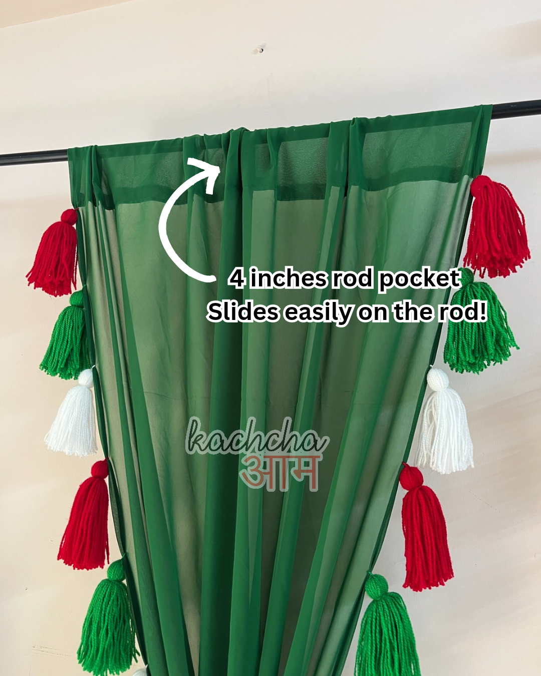Christmas Tassels Green Curtains (Cotton/Sheer)