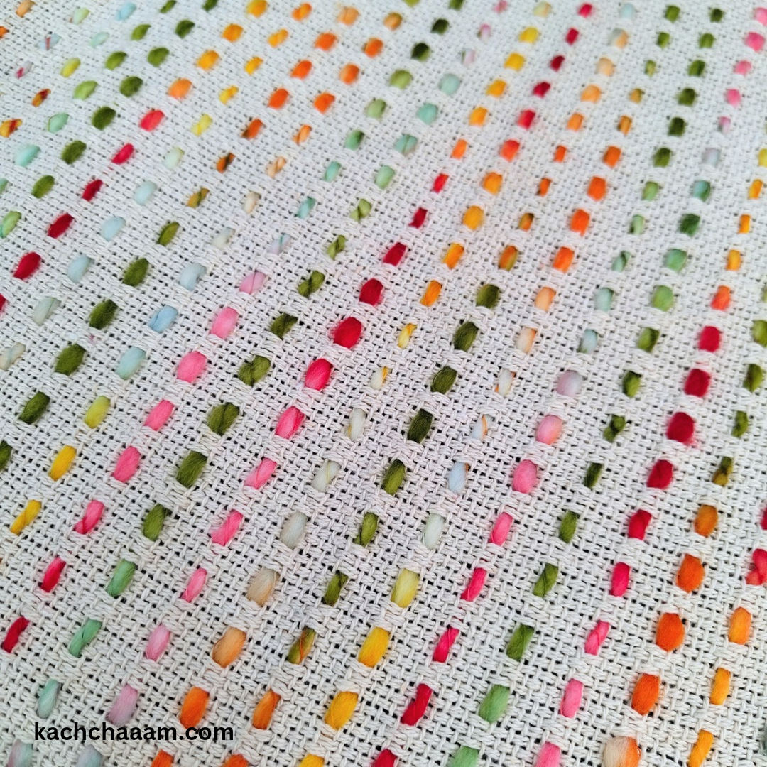 Rainbow Slub Cotton Sofa Cover with Multi Color Tassels