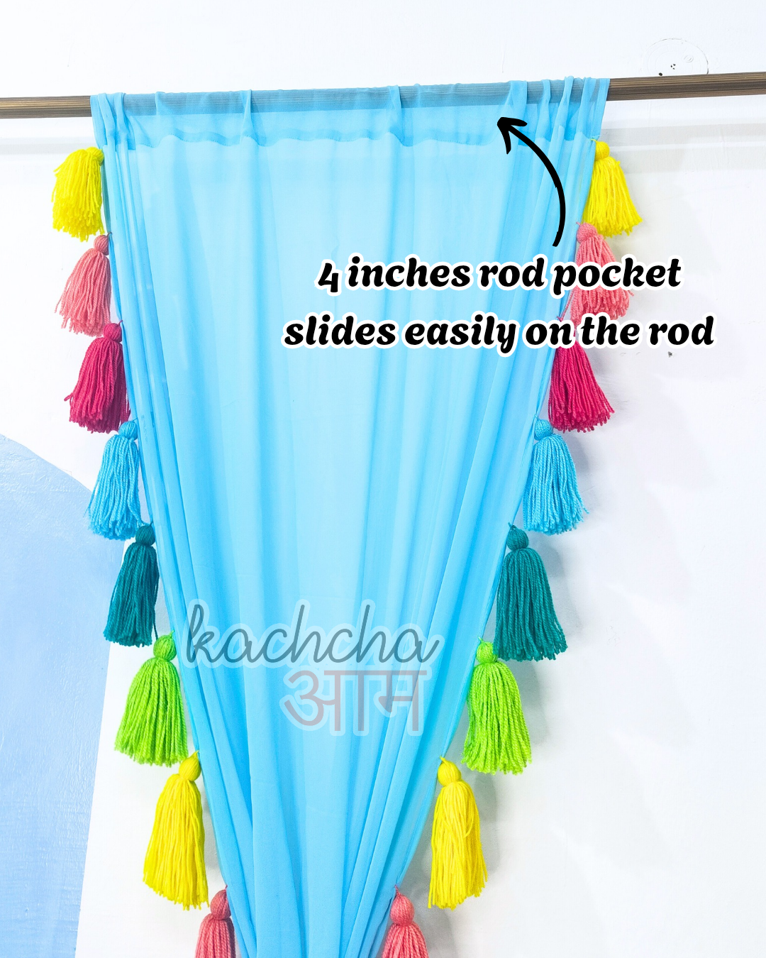 Gulbahar Tassel Sky Blue Curtains (Cotton & Sheer)