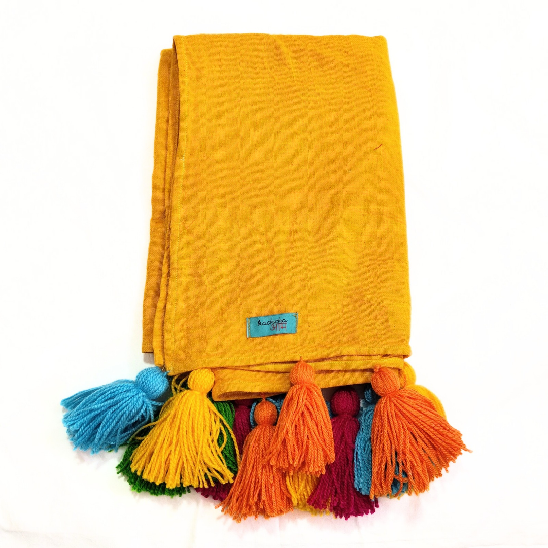 Marigold Cotton Slub Sofa Cover with Multi Tassels