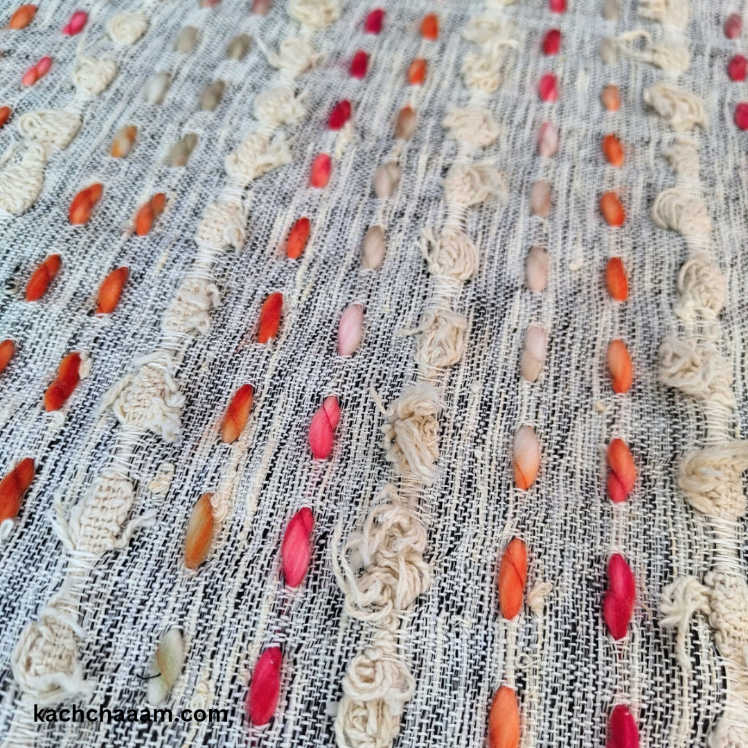 Pink Orange Slub Tufted Cotton Sofa Cover with Multi Color Tassels