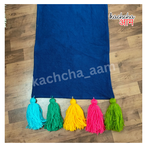 Navy Cotton Slub Sofa Cover with Multi Tassels