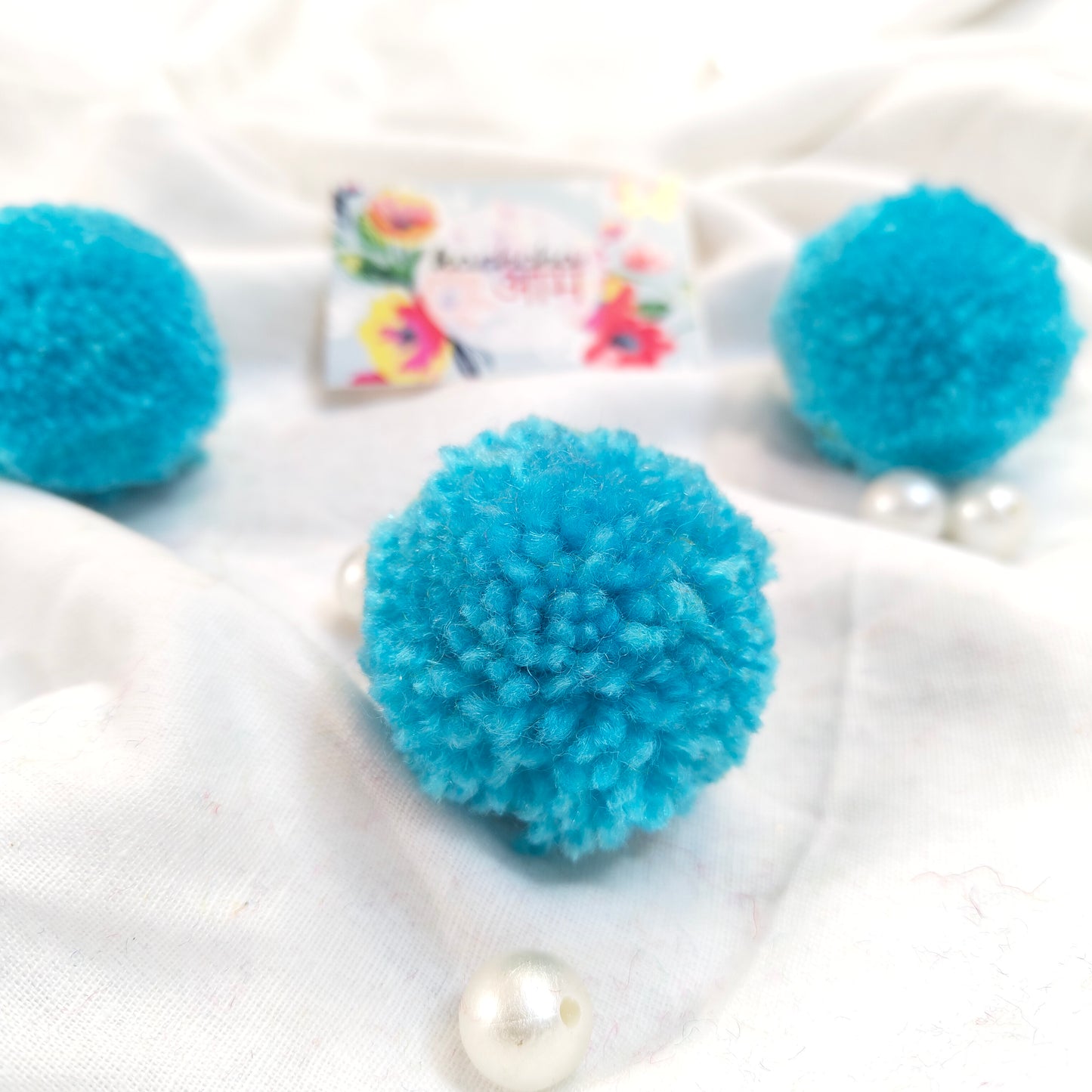 Handmade Premium wool Pompom Sky Blue color