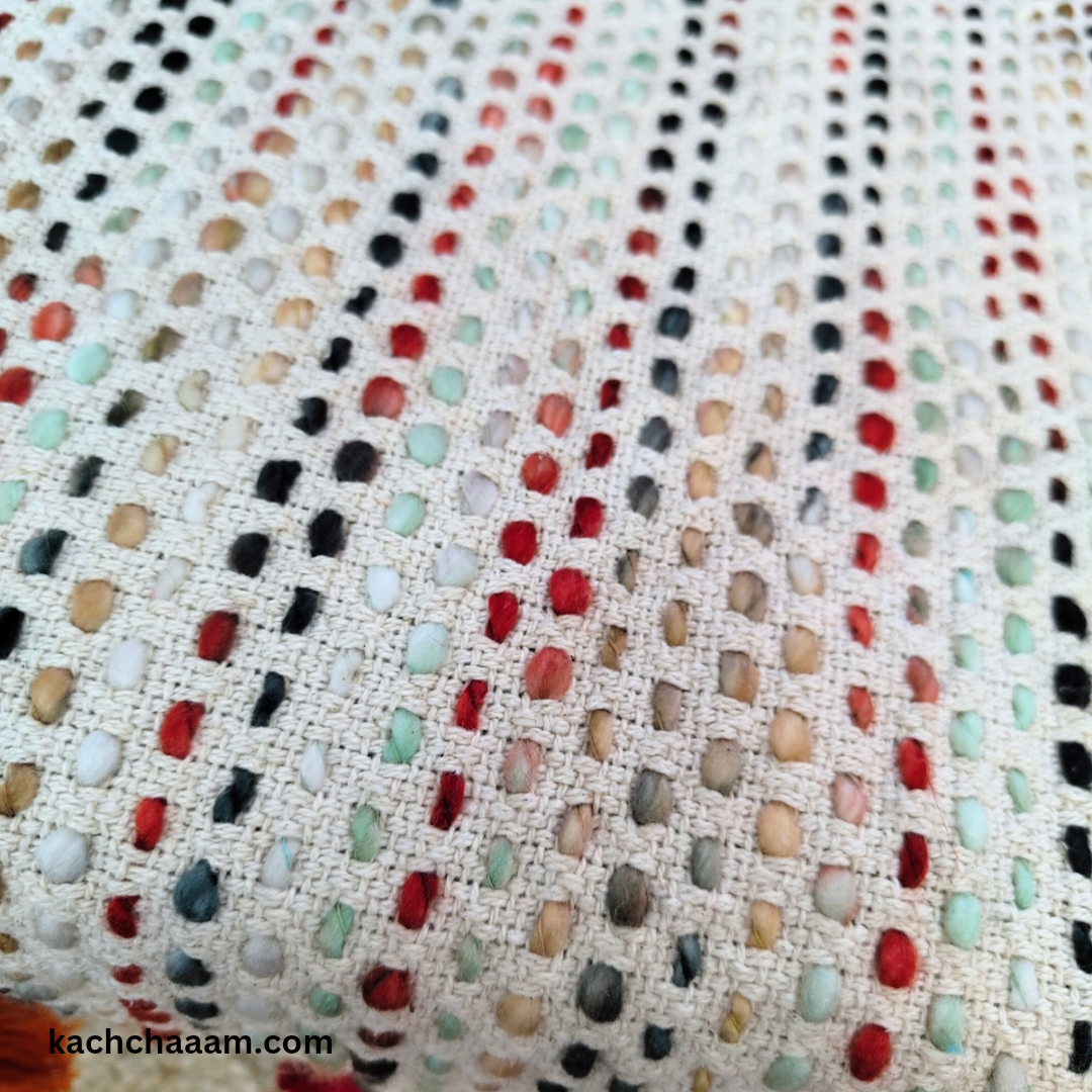 Rustic Slub Cotton Sofa Cover with Multi Tassels