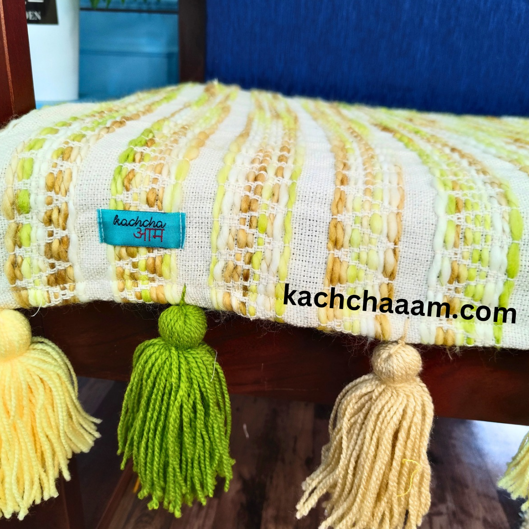 Lime Beige Slub Sofa Cover with Similar Tassels
