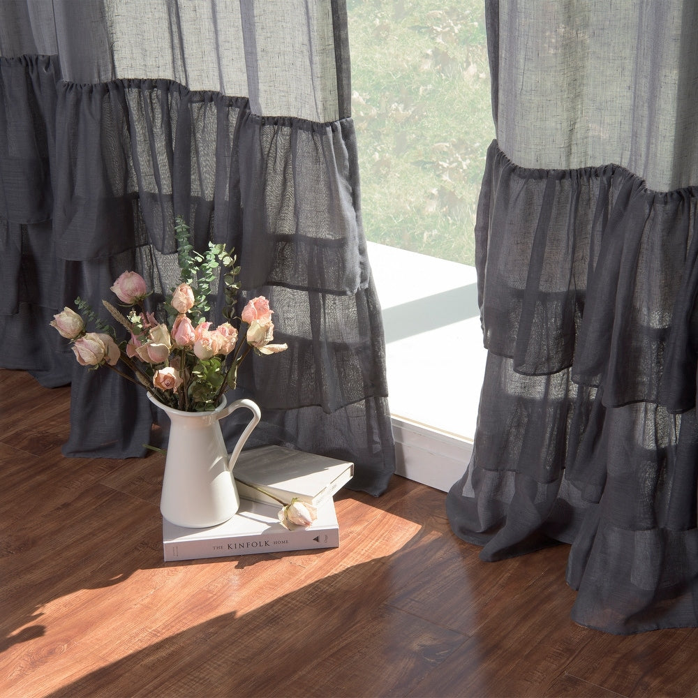 Grey Bottom Ruffle Cotton Curtains